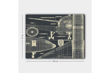 Canvastavla 70x100 cm - Teknisk ritning av ett flygplan med detaljerade komponenter - Mörkblå / Ljusbeige - Inredning - Tavlor & posters - Canvastavla