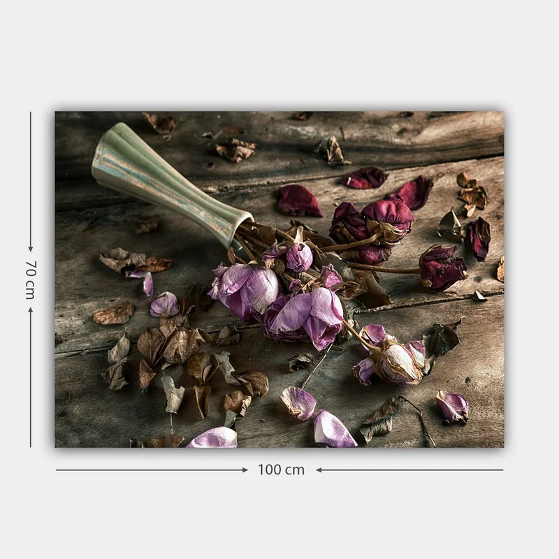 Canvastavla 70x100 cm - Torkade rosor och blad i en vacker komposition - Lila / Brun / Grön - Inredning - Tavlor & posters - Canvastavla