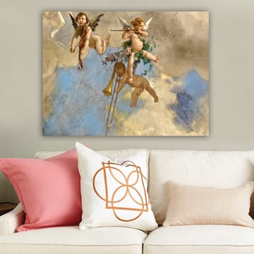 Canvastavla 70x100 cm - Tre änglar som spelar musik i en drömlik himmel - Blå / Beige / Rosa - Inredning - Tavlor & posters - Canvastavla