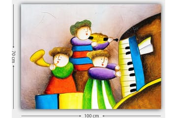 Canvastavla 70x100 cm - Tre glada barn som spelar musik med olika instrument - Grön / Röd / Blå - Inredning - Tavlor & posters - Canvastavla