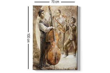 Canvastavla 70x100 cm - Tre musiker som spelar jazz, med en kontrabas i fokus - Brun / Beige / Vit - Inredning - Tavlor & posters - Canvastavla