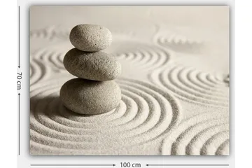 Canvastavla 70x100 cm - Tre staplade stenar på en sandyta med vågiga mönster - Grå / Beige - Inredning - Tavlor & posters - Canvastavla