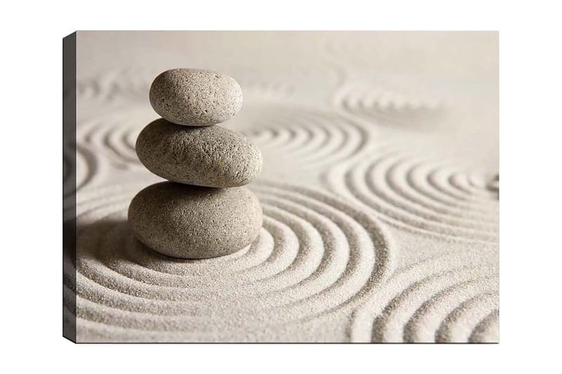 Canvastavla 70x100 cm - Tre staplade stenar på en sandyta med vågiga mönster - Grå / Beige - Inredning - Tavlor & posters - Canvastavla