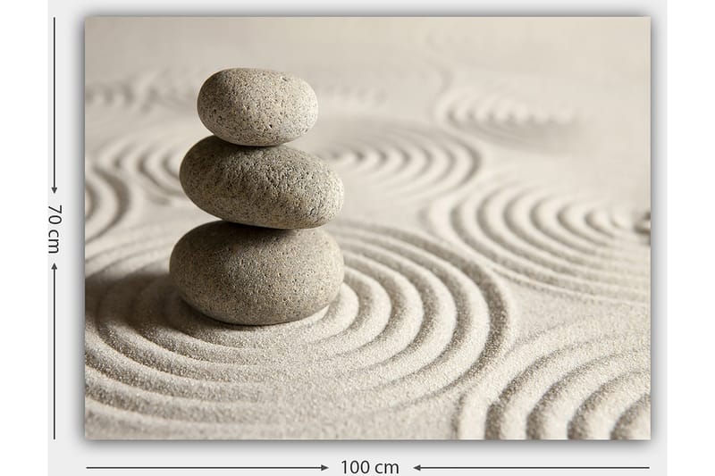 Canvastavla 70x100 cm - Tre staplade stenar på en sandyta med vågiga mönster - Grå / Beige - Inredning - Tavlor & posters - Canvastavla
