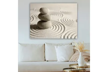 Canvastavla 70x100 cm - Tre staplade stenar på en sandyta med vågiga mönster - Grå / Beige - Inredning - Tavlor & posters - Canvastavla