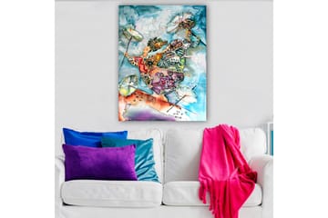 Canvastavla 70x100 cm - Två dansande figurer med paraplyer i en färgglad och livlig komposition - Blå / Orange / Grön - Inredning - Tavlor & posters - Canvastavla