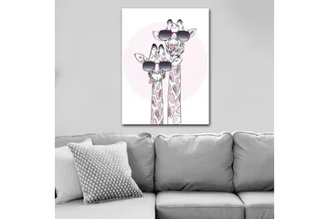 Canvastavla 70x100 cm - Två giraffer med solglasögon som visar en lekfull och modern stil - Rosa / Svart / Vit - Inredning - Tavlor & posters - Canvastavla