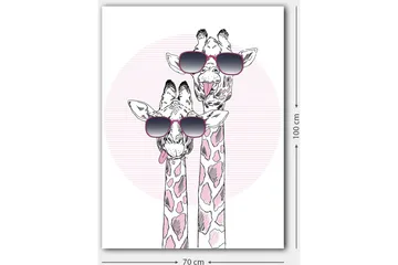 Canvastavla 70x100 cm - Två giraffer med solglasögon som visar en lekfull och modern stil - Rosa / Svart / Vit - Inredning - Tavlor & posters - Canvastavla