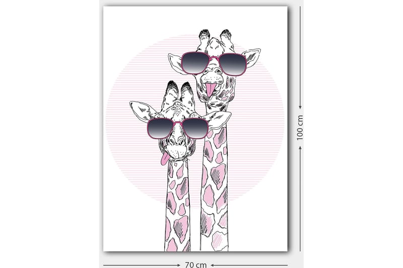 Canvastavla 70x100 cm - Två giraffer med solglasögon som visar en lekfull och modern stil - Rosa / Svart / Vit - Inredning - Tavlor & posters - Canvastavla