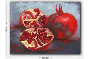 Canvastavla 70x100 cm - Två granatäpplen, ett helt och ett delat, som visar sina saftiga kärnor - Röd / Beige - Inredning - Tavlor & posters - Canvastavla