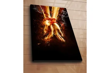 Canvastavla 70x100 cm - Två händer som är sammanbundna med ett rött band, omgivna av eld och rök - Orange / Röd / Beige - Inredning - Tavlor & posters - Canvastavla