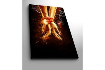 Canvastavla 70x100 cm - Två händer som är sammanbundna med ett rött band, omgivna av eld och rök - Orange / Röd / Beige - Inredning - Tavlor & posters - Canvastavla