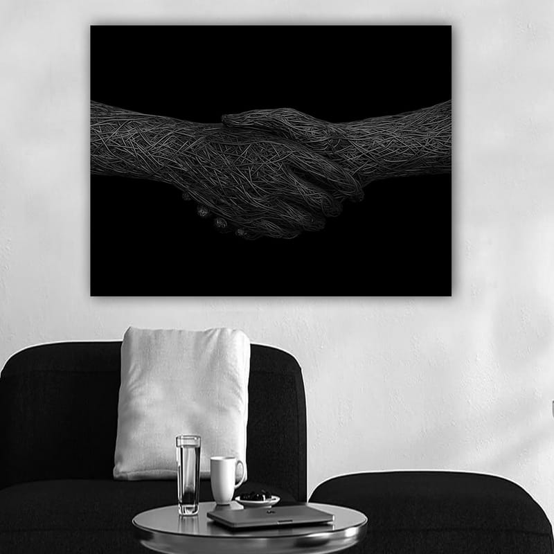 Canvastavla 70x100 cm - Två händer som skakar hand, symboliserande samarbete och enighet - Svart / Grå - Inredning - Tavlor & posters - Canvastavla