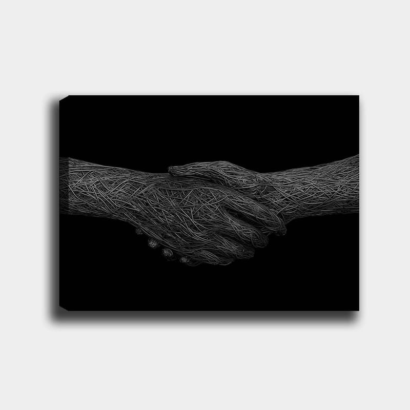 Canvastavla 70x100 cm - Två händer som skakar hand, symboliserande samarbete och enighet, Svart / Grå