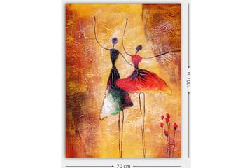 Canvastavla 70x100 cm - Två stiliserade dansare i färgglada klänningar som uttrycker rörelse och glädje - Röd / Svart / Orange - Inredning - Tavlor & posters - Canvastavla