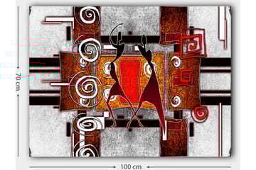 Canvastavla 70x100 cm - Två stiliserade figurer som dansar i en abstrakt komposition med spiraler och geometriska former - Röd / Brunt / Svart - Inredning - Tavlor & posters - Canvastavla