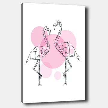 Canvastavla 70x100 cm - Två stiliserade flamingos i geometrisk form som står nära varandra - Rosa / Svart - Inredning - Tavlor & posters - Canvastavla