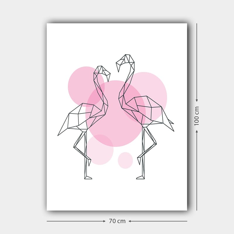 Canvastavla 70x100 cm - Två stiliserade flamingos i geometrisk form som står nära varandra - Rosa / Svart - Inredning - Tavlor & posters - Canvastavla