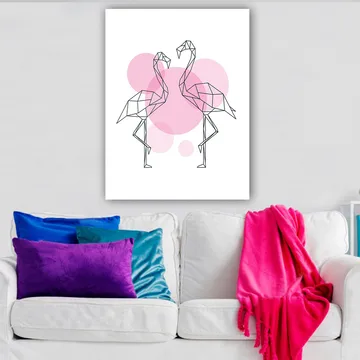 Canvastavla 70x100 cm - Två stiliserade flamingos i geometrisk form som står nära varandra - Rosa / Svart - Inredning - Tavlor & posters - Canvastavla