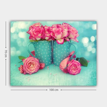 Canvastavla 70x100 cm - Två turkosa muggar fyllda med rosa rosor - Turkos / Rosa - Inredning - Tavlor & posters - Canvastavla