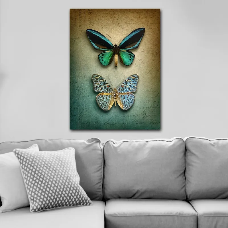 Canvastavla 70x100 cm - Två vackra fjärilar i en harmonisk komposition - Turkos / Grön / Blå - Inredning - Tavlor & posters - Canvastavla