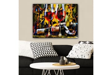 Canvastavla 70x100 cm - Två vinglas med röd vätska omgivna av abstrakta musikaliska och färgglada element - Röd / Gul / Grön - Inredning - Tavlor & posters - Canvastavla
