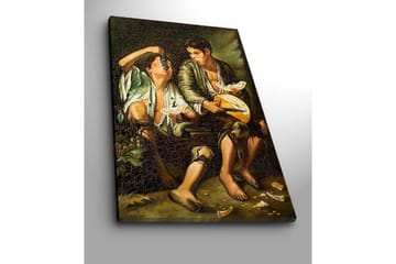 Canvastavla 70x100 cm - Två pojkar som delar en måltid med frukt och ost - Grön / Brun / Beige - Inredning - Tavlor & posters - Canvastavla