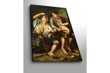 Canvastavla 70x100 cm - Två pojkar som delar en måltid med frukt och ost - Grön / Brun / Beige - Inredning - Tavlor & posters - Canvastavla