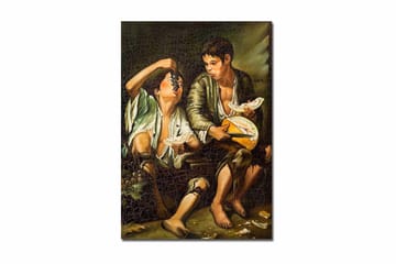 Canvastavla 70x100 cm - Två pojkar som delar en måltid med frukt och ost - Grön / Brun / Beige - Inredning - Tavlor & posters - Canvastavla