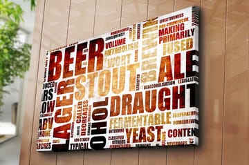 Canvastavla 70x100 cm - Typografisk komposition med fokus på olika ölsorter och bryggningstermer - Mörkbrun / Beige / Svart - Inredning - Tavlor & posters - Canvastavla