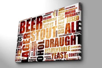 Canvastavla 70x100 cm - Typografisk komposition med fokus på olika ölsorter och bryggningstermer - Mörkbrun / Beige / Svart - Inredning - Tavlor & posters - Canvastavla