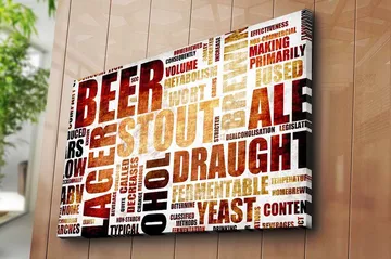 Canvastavla 70x100 cm - Typografisk komposition med fokus på olika ölsorter och bryggningstermer - Mörkbrun / Beige / Svart - Inredning - Tavlor & posters - Canvastavla