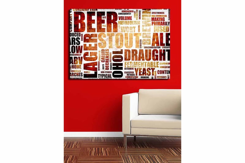 Canvastavla 70x100 cm - Typografisk komposition med fokus på olika ölsorter och bryggningstermer - Mörkbrun / Beige / Svart - Inredning - Tavlor & posters - Canvastavla
