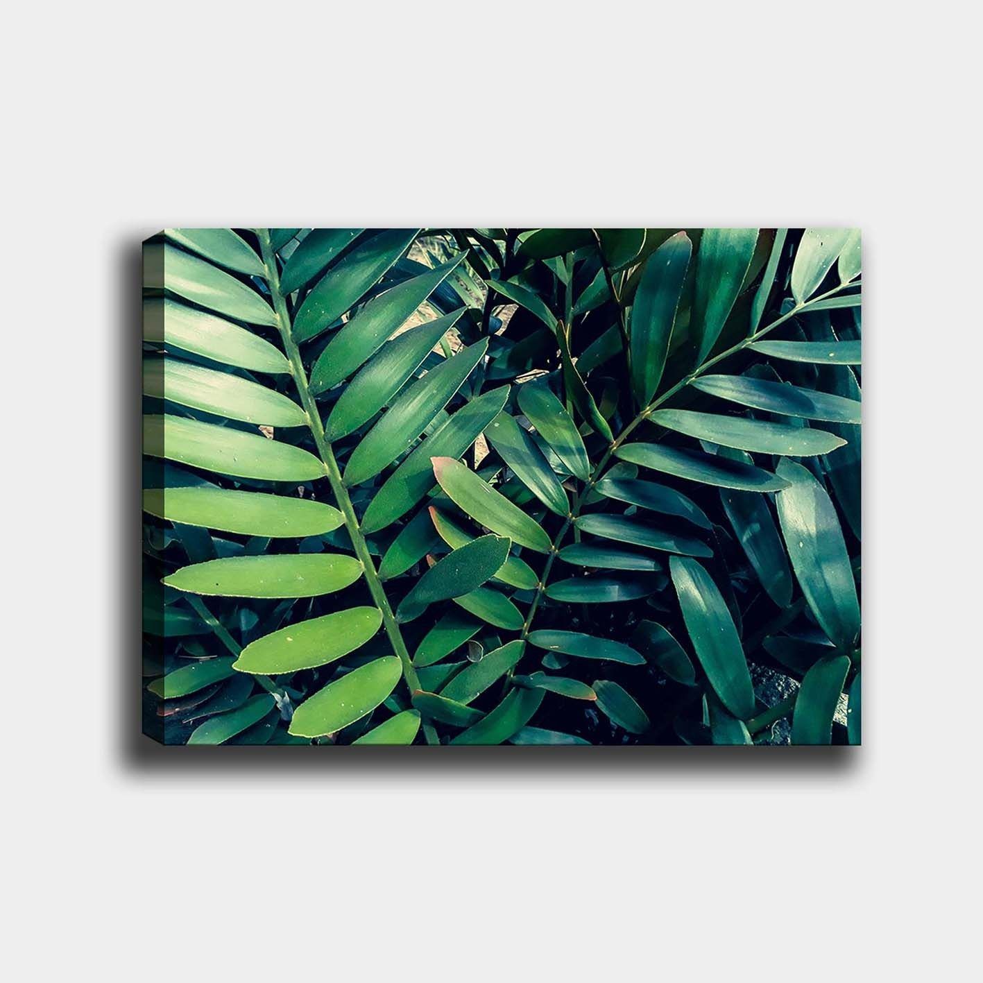Canvastavla 70x100 cm - Tätt sammanvävda gröna växtblad som skapar en frodig och livfull känsla - Mörkgrön / Ljusgrön