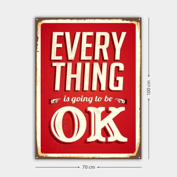 Canvastavla 70x100 cm - Upplyftande skylt med texten EVERYTHING is going to be OK i en retrostil - Röd / Vit - Inredning - Tavlor & posters - Canvastavla