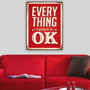 Canvastavla 70x100 cm - Upplyftande skylt med texten EVERYTHING is going to be OK i en retrostil - Röd / Vit - Inredning - Tavlor & posters - Canvastavla