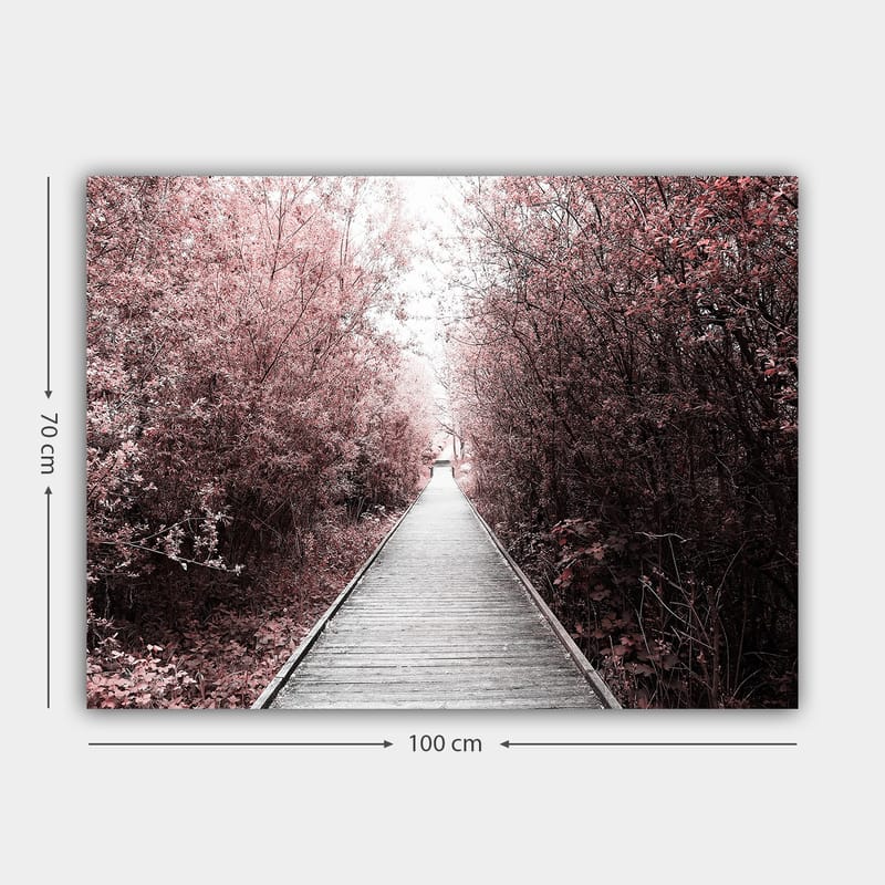 Canvastavla 70x100 cm - Väg som leder genom en skog av rosa träd - Rosa / Grå - Inredning - Tavlor & posters - Canvastavla
