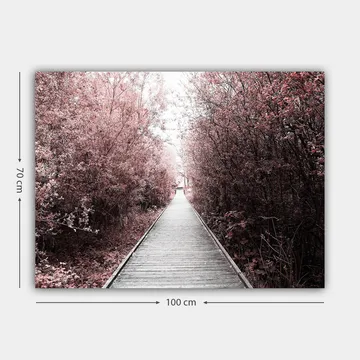 Canvastavla 70x100 cm - Väg som leder genom en skog av rosa träd - Rosa / Grå - Inredning - Tavlor & posters - Canvastavla
