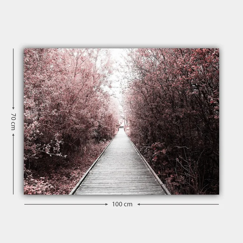 Canvastavla 70x100 cm - Väg som leder genom en skog av rosa träd - Rosa / Grå - Inredning - Tavlor & posters - Canvastavla