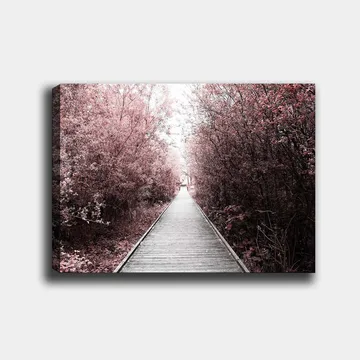 Canvastavla 70x100 cm - Väg som leder genom en skog av rosa träd - Rosa / Grå - Inredning - Tavlor & posters - Canvastavla
