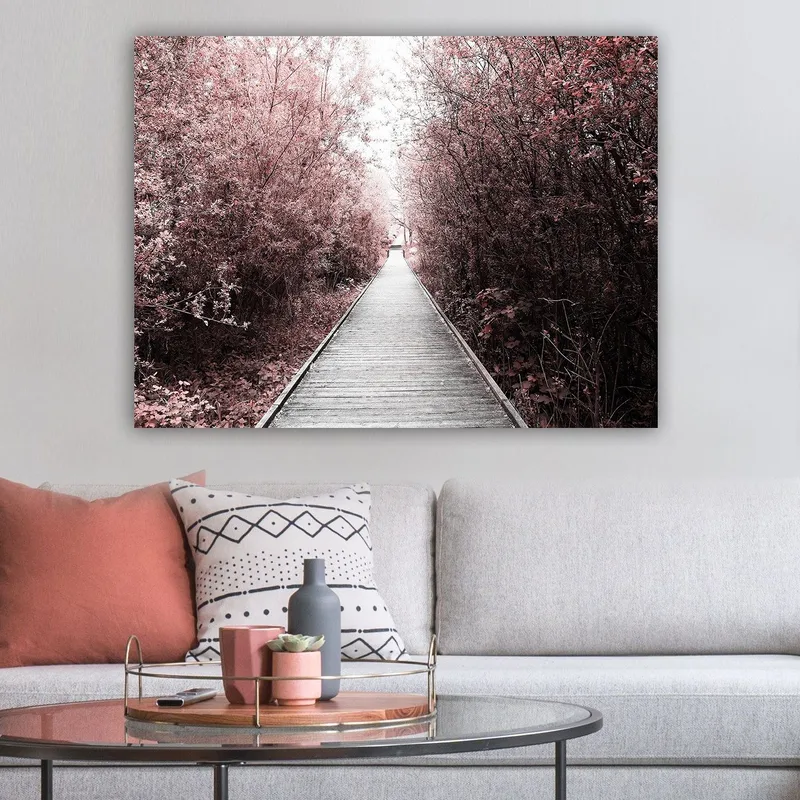 Canvastavla 70x100 cm - Väg som leder genom en skog av rosa träd - Rosa / Grå - Inredning - Tavlor & posters - Canvastavla