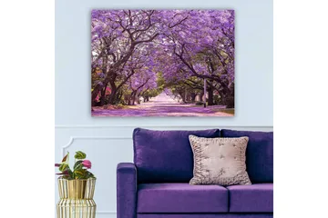 Canvastavla 70x100 cm - Vacker allé med lila blommande träd som skapar en drömlik atmosfär - Lila / Grön - Inredning - Tavlor & posters - Canvastavla