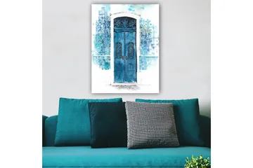 Canvastavla 70x100 cm - Vacker blå dörr omgiven av mjuka nyanser av blått och vitt - Blå / Ljusblå / Vit - Inredning - Tavlor & posters - Canvastavla