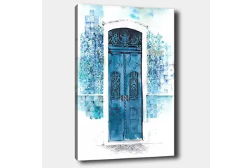 Canvastavla 70x100 cm - Vacker blå dörr omgiven av mjuka nyanser av blått och vitt - Blå / Ljusblå / Vit - Inredning - Tavlor & posters - Canvastavla
