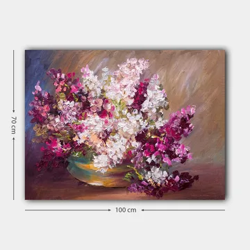Canvastavla 70x100 cm - Vacker bukett av blommor i en skål - Lila / Vit / Grön - Inredning - Tavlor & posters - Canvastavla