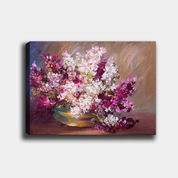 Canvastavla 70x100 cm - Vacker bukett av blommor i en skål - Lila / Vit / Grön - Inredning - Tavlor & posters - Canvastavla