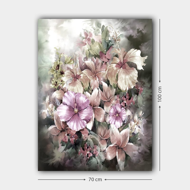 Canvastavla 70x100 cm - Vacker bukett av blommor i mjuka pastellfärger - Lila / Rosa / Grön - Inredning - Tavlor & posters - Canvastavla