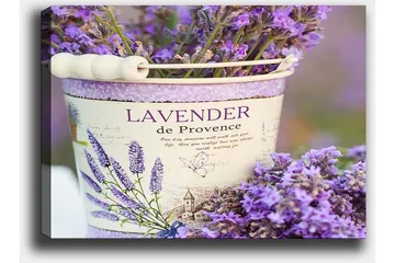 Canvastavla 70x100 cm - Vacker bukett av lavendel i en dekorativ hink - Lila / Vit - Inredning - Tavlor & posters - Canvastavla