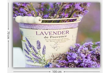 Canvastavla 70x100 cm - Vacker bukett av lavendel i en dekorativ hink - Lila / Vit - Inredning - Tavlor & posters - Canvastavla