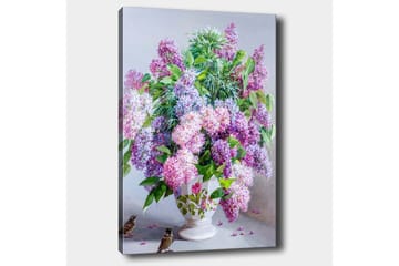 Canvastavla 70x100 cm - Vacker bukett av syrenblommor i en vit vas - Lila / Grön / Vit - Inredning - Tavlor & posters - Canvastavla